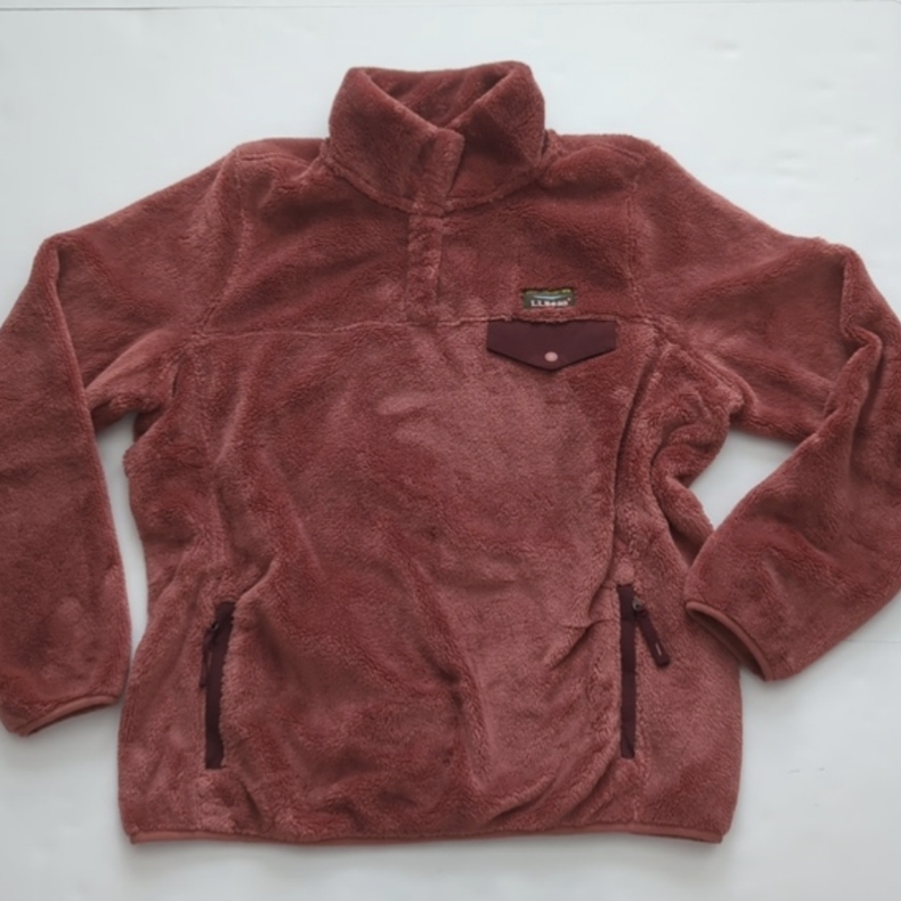 L.L. Bean High Pile Fleece Pullover Canyon Rose Deep Port Women size Large